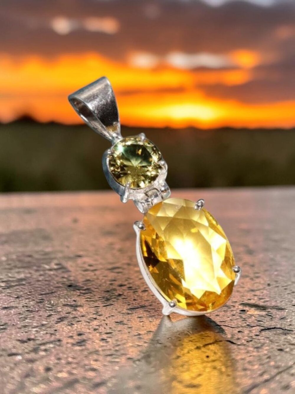 Citrine 925 Silver Plated Pendant 1.5"
